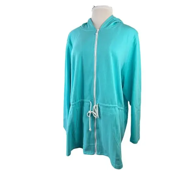 Belle by Kim Gravel Perfect Pique Haute Zip Anorak Aqua Blue Womens Plus Size 4X - Picture 6 of 14